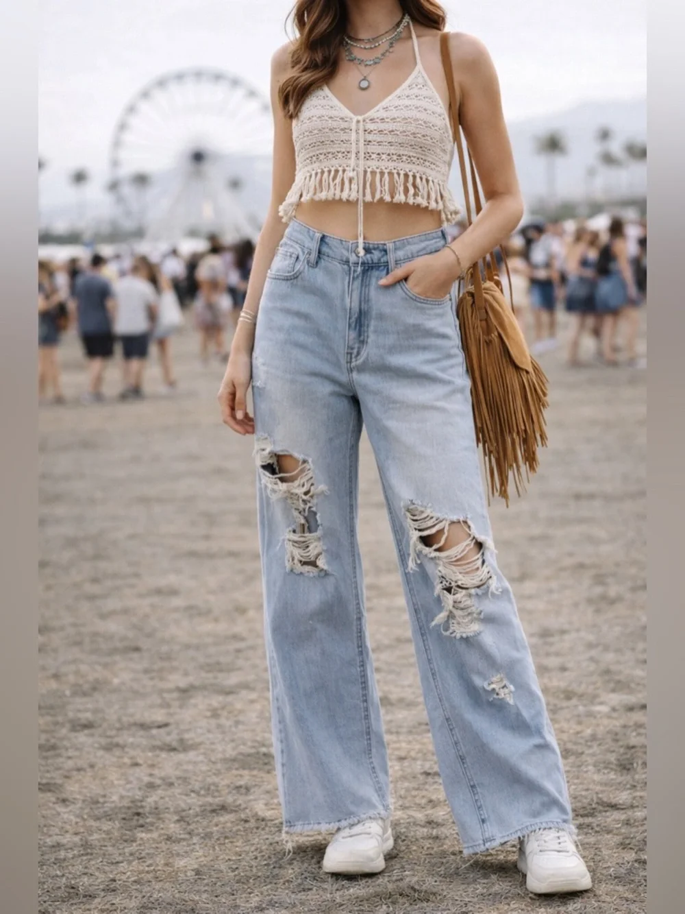 Madden NYC Light Wash Distressed Wide Leg Jeans Size 5 - Picture 11 of 16